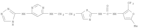 Urea, N-[5-methyl-2-(trifluoromethyl)-3-furanyl]-N'-[5-[2-[[6-(1H-1,2,4-triazol-5-ylamino)-4-pyrimidinyl]amino]ethyl]-2-thiazolyl]-